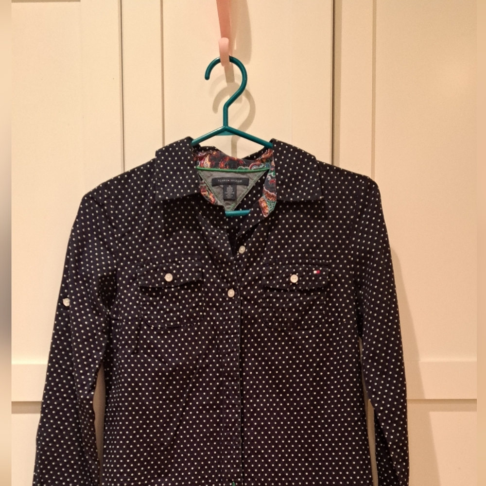 036 - Tommy Hilfiger Navy Blue Polka Dot Shirt
